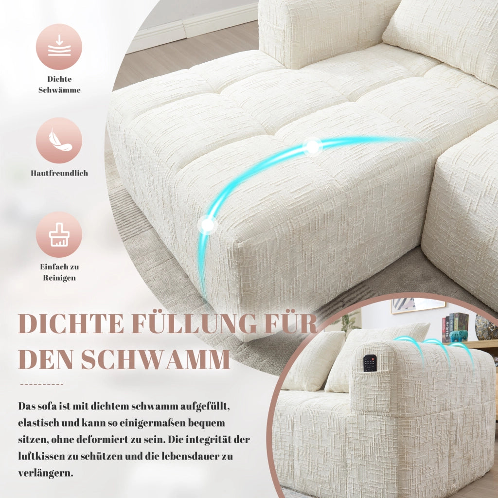 OKWISH Divano Angolare 3 Posti, Composizione Modulare senza Montaggio con Penisola, 3 Cuscini, Ciniglia Beige