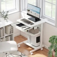 Scrivania per computer con ruote, scrivania con vani 56 x 51 cm con cassetto, compartimento e supporto CPU, bianco