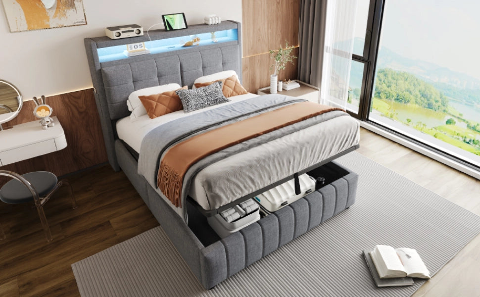 letto imbottito lino grigio 140 x 200 cm