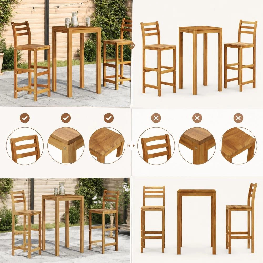 Bar Stools, Set Of 2, Solid Acacia Wood