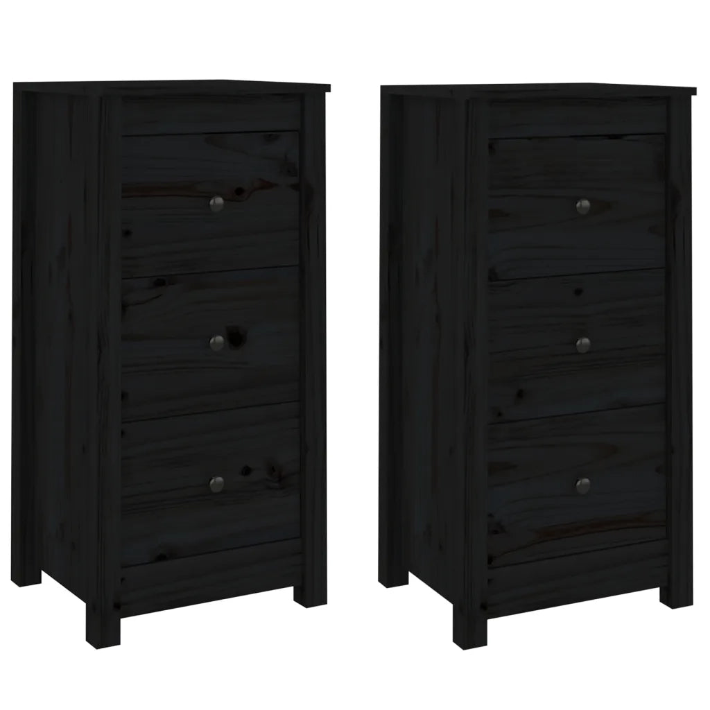 Credenze 2 pz Nere 40x35x80 cm in Legno Massello di Pino 813748