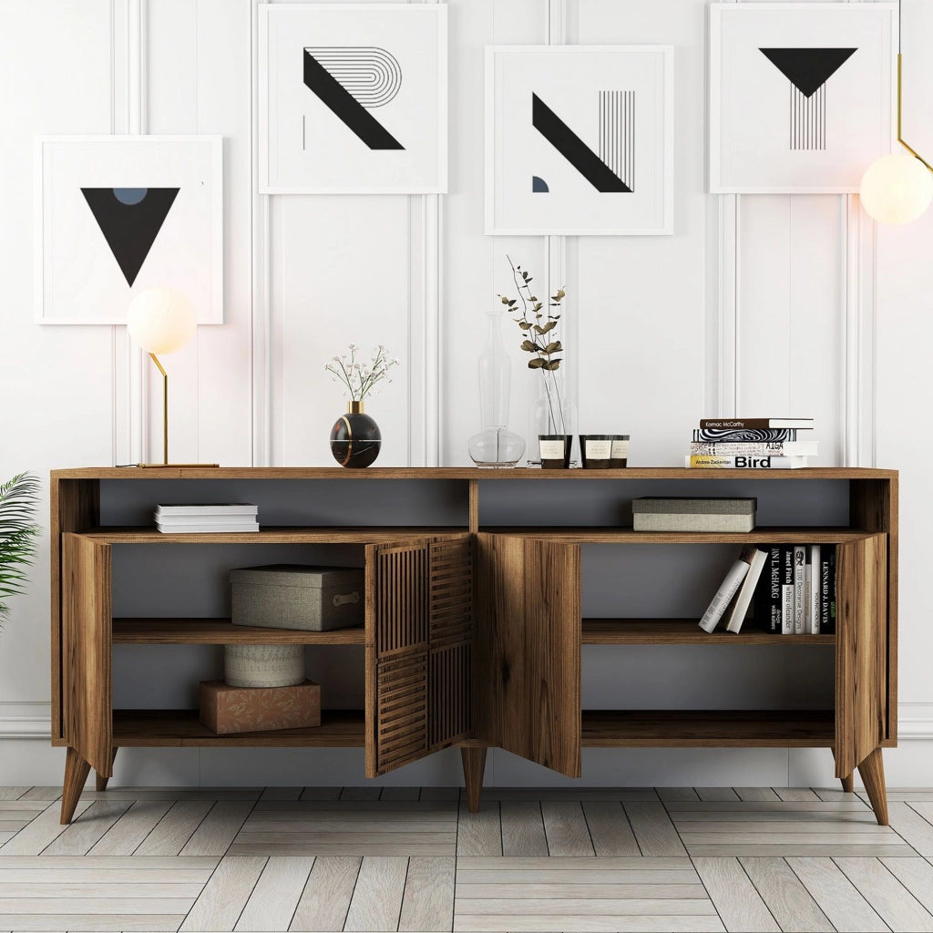 Madia Falzes, Credenza 2 Ripiani, 180x35x78h cm Marrone Noce