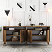 Madia Falzes, Credenza 2 Ripiani, 180x35x78h cm Marrone Noce
