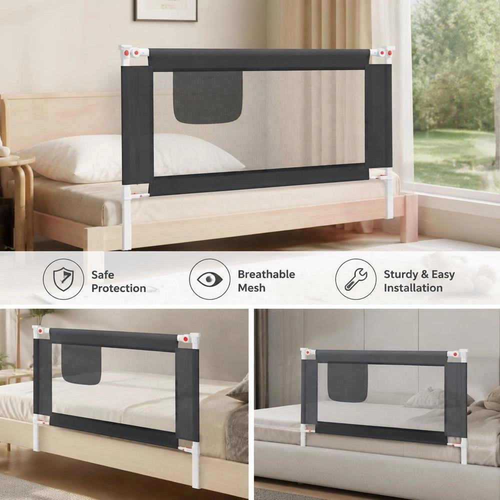 Toddler Bed Rail, Dark Grey, 90x25 Cm, Fabric