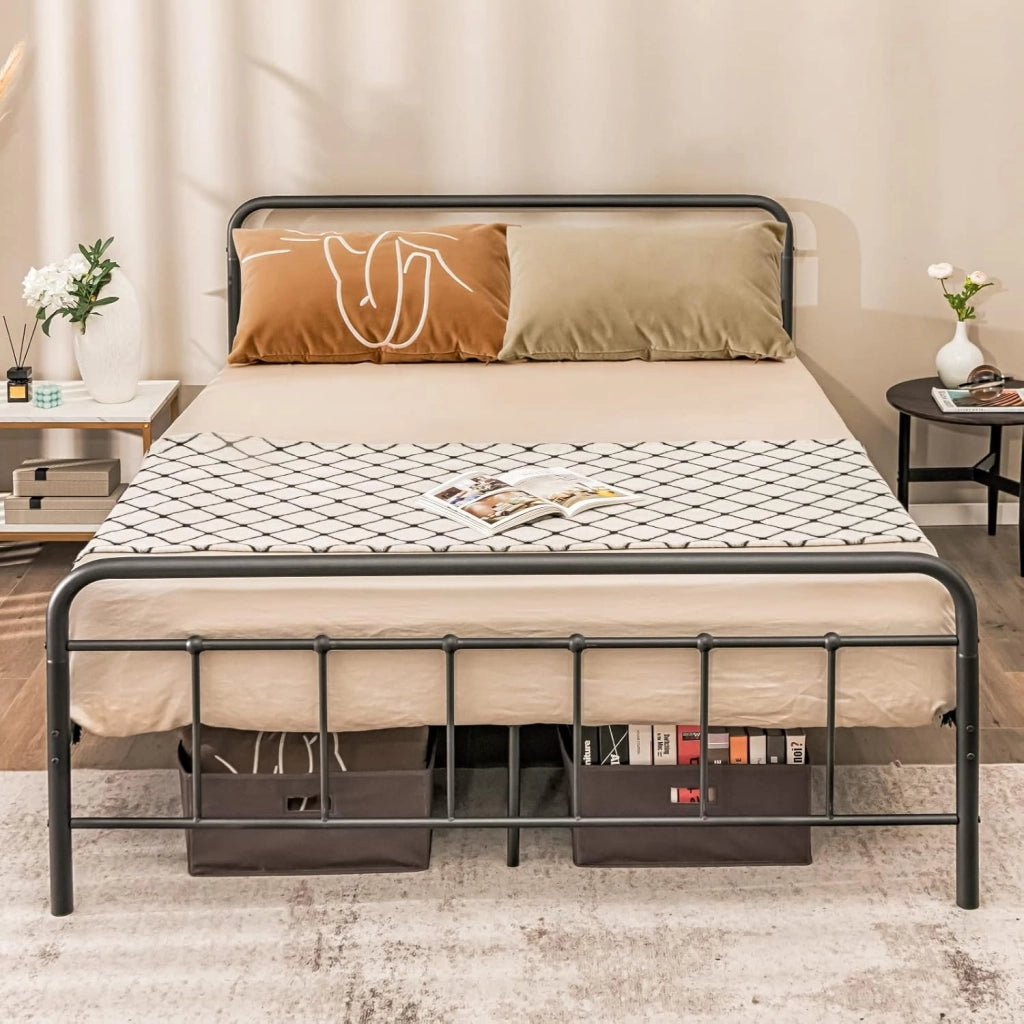 160 x 200 cm Strutture Letto Matrimoniale in Metallo, Spazio di Archiviazione Sotto al Letto, Semplice Strutture Letto Matrimoniale, Nero