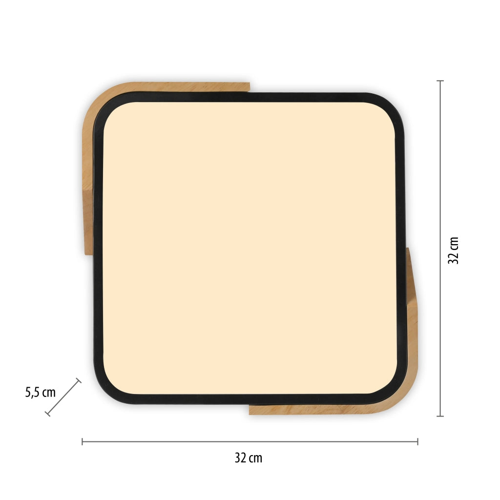 Plafoniera quadrata 32cm nera/legno LED 24W BILA Just Light