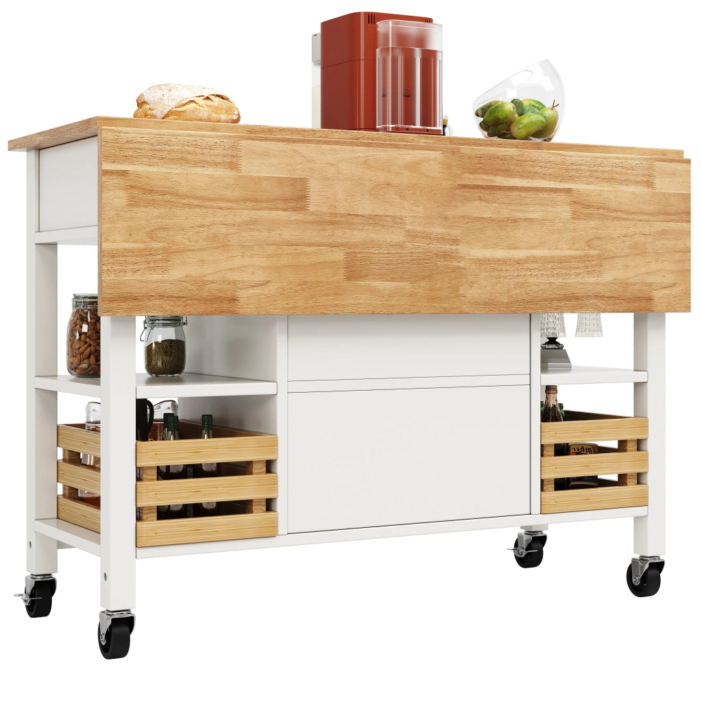 Tavolo da Cucina Multifunzione con Carrello ¨C MINIMAL ¨C Bianco, Legno, 120x45x90