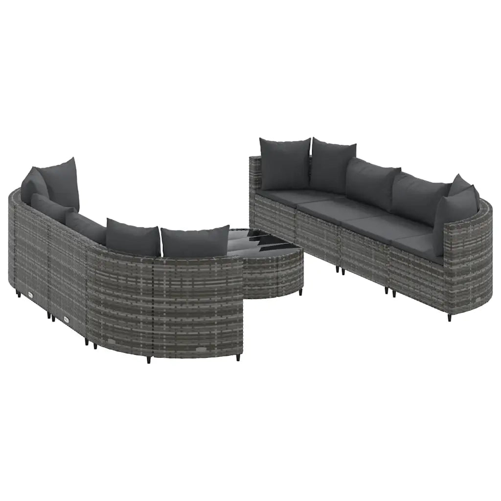 Set Divano da Giardino 9 pz con Cuscini Grigio in Polyrattan
