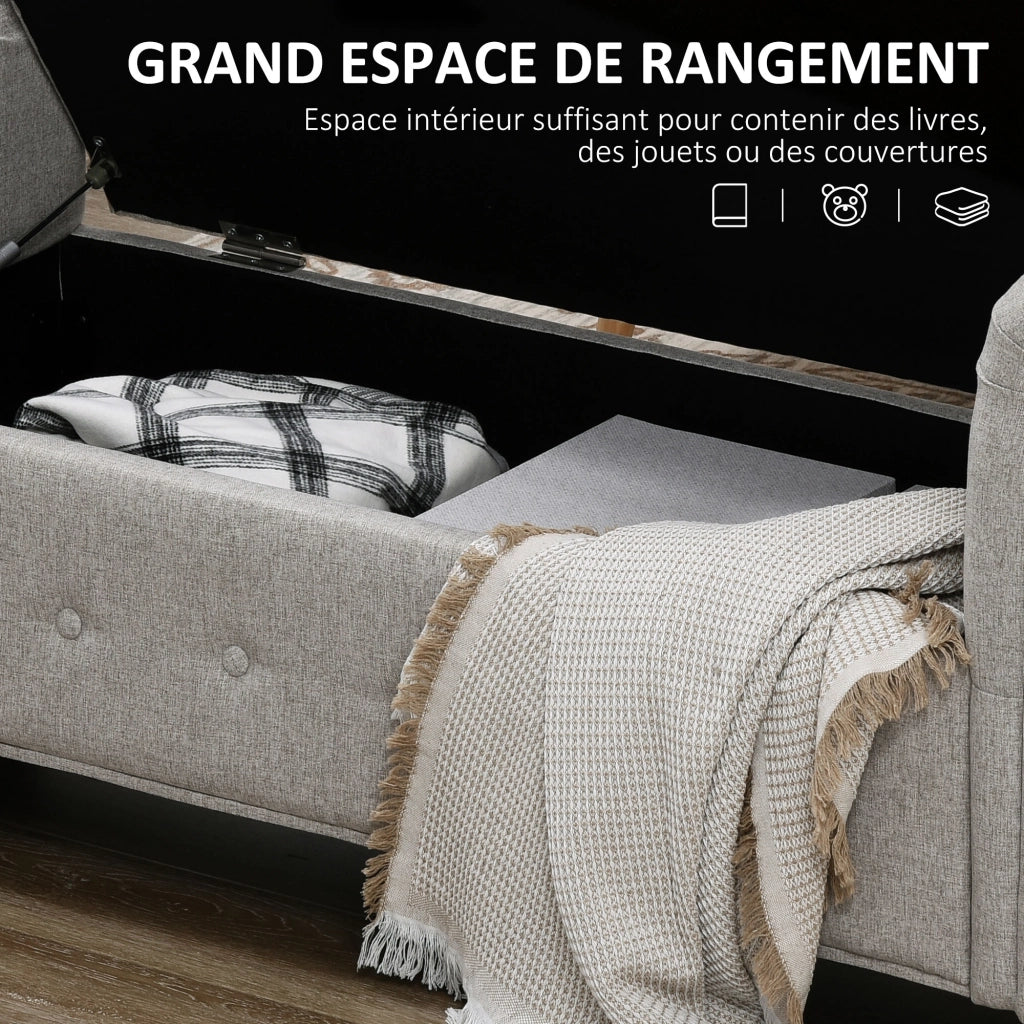 Panca contenitore 2 in 1 ¨C Xylo ¨C Tessuto effetto lino grigio con piedini legno 146,5x49x72 cm