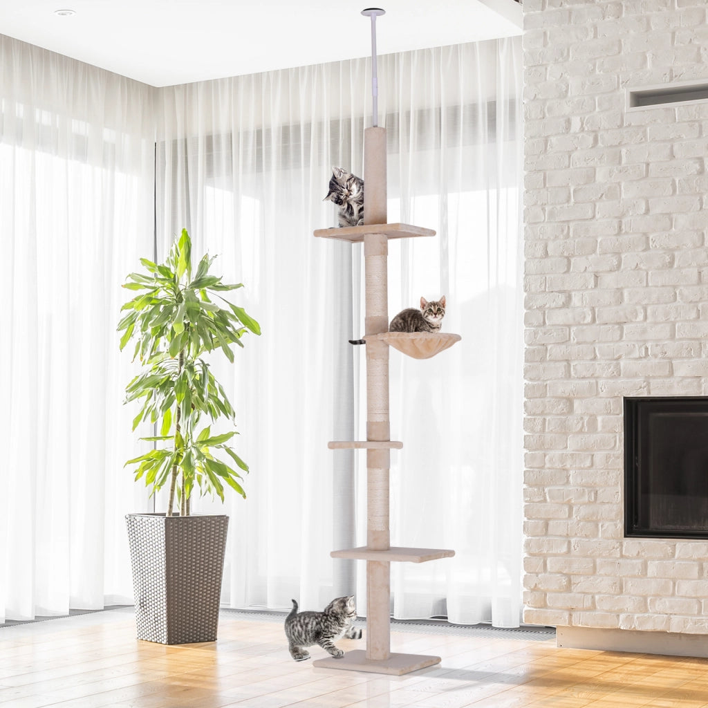 Tiragraffi per gatti da pavimento a soffitto ¨C Xylo ¨C 5 livelli beige 40x34x230-260cm