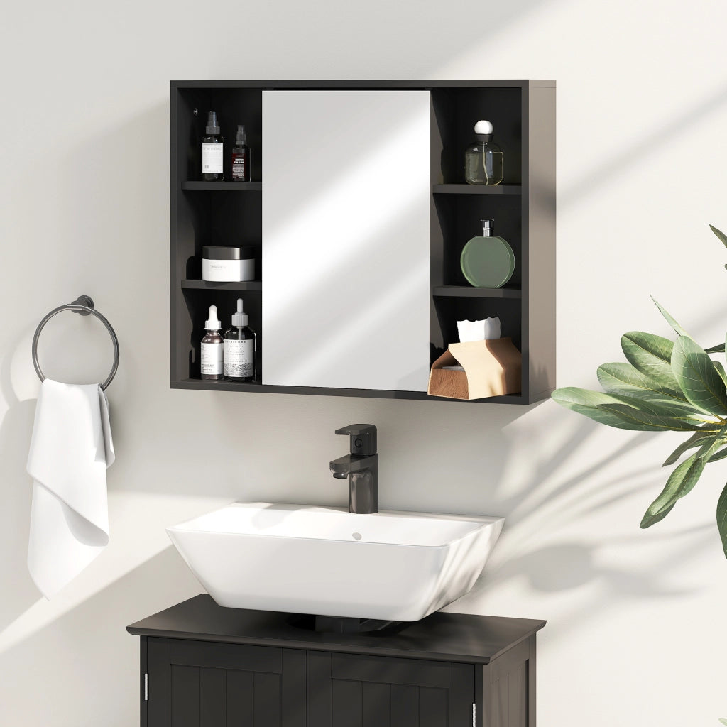 Mobile Bagno con Specchio e Ante ¨C zephmum ¨C Nero 60x14.5x49.4 cm