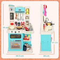 Cucina Giocattolo per Bambini 3-6 Anni con 92 Accessori 44,5x24x79 cm in PP e ABS Verde