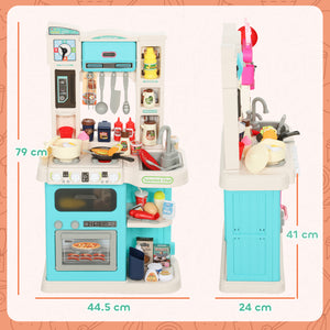 Cucina Giocattolo per Bambini 3-6 Anni con 92 Accessori 44,5x24x79 cm in PP e ABS Verde