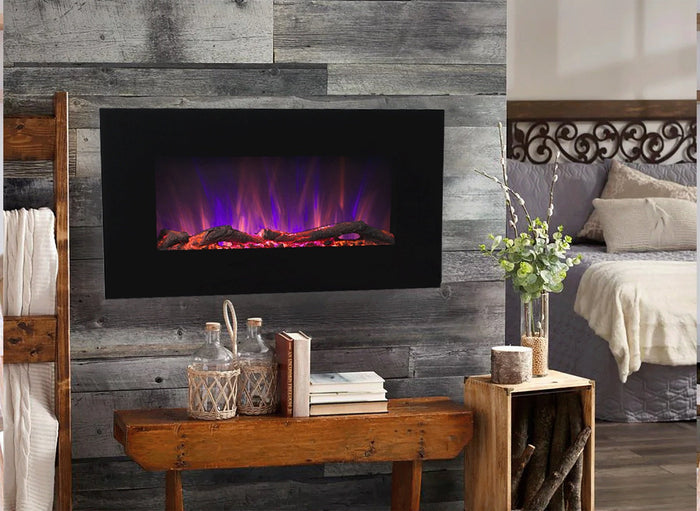 Camino Elettrico da Parete 45x84x14 cm Effetto Fiamma 1500W Marcus Nero