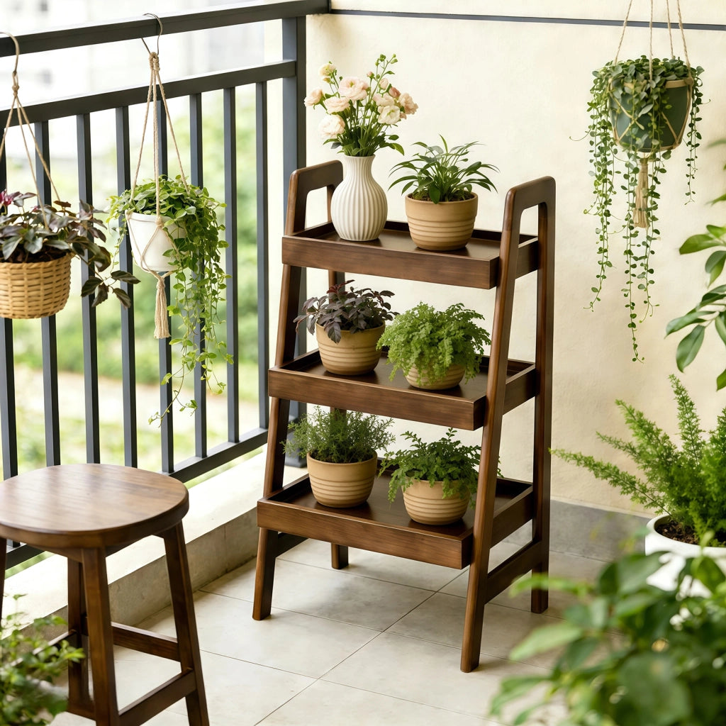 LIBRERIA A SCALA 3 RIPIANI 94x48x15 cm Legno massello Noce