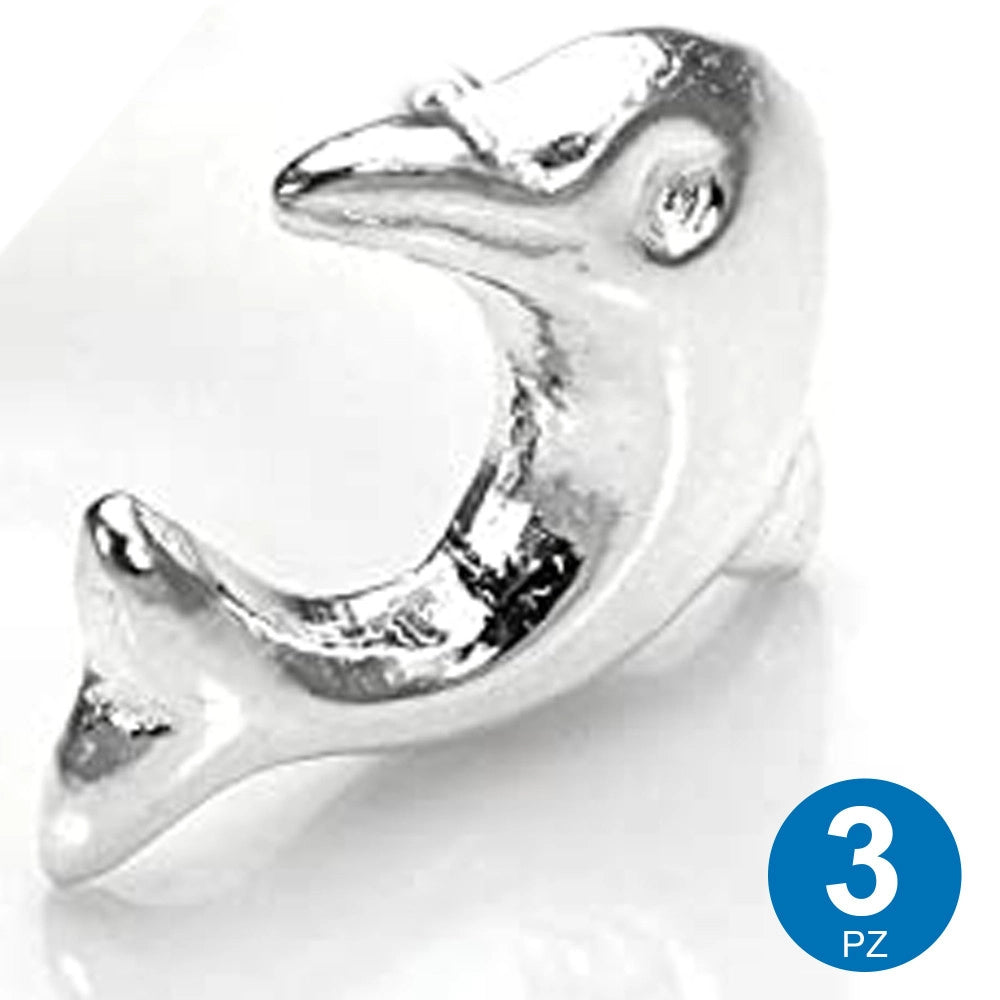 Trade Shop - Set 3 Pezzi Piercing Orecchini Naso 6 Mm A Forma Di Delfino Argento 925 Sterling -