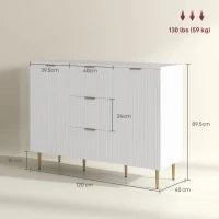 Credenza Moderna con 3 Cassetti, 2 Armadietti e Ripiani Regolabili, Legno e Metallo, Bianco