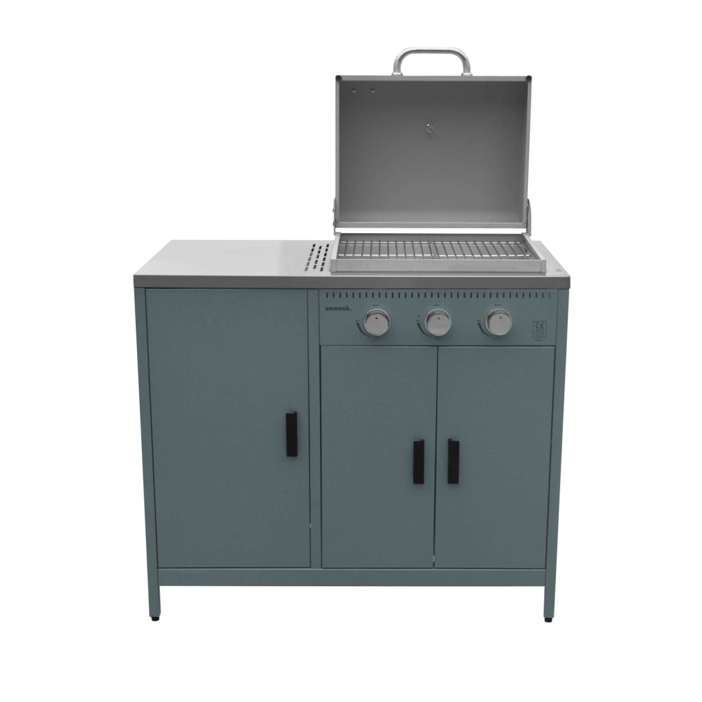 Cucina esterna 3 moduli con barbecue a gas 3 bruciatori su piedi,