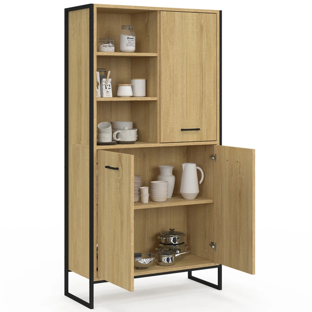 IDMarket - DETROIT Credenza alta a 3 ante H. 160 cm, design industriale