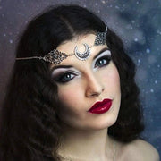 Accessori per capelli bohemien per donne e ragazze con catena principale, cristallo e motivo di luna piena
