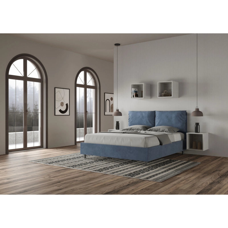 Letto imbottito Letto Matrimoniale alla Francese 150x190 cm Large - Con rete,Microfibra,Blu