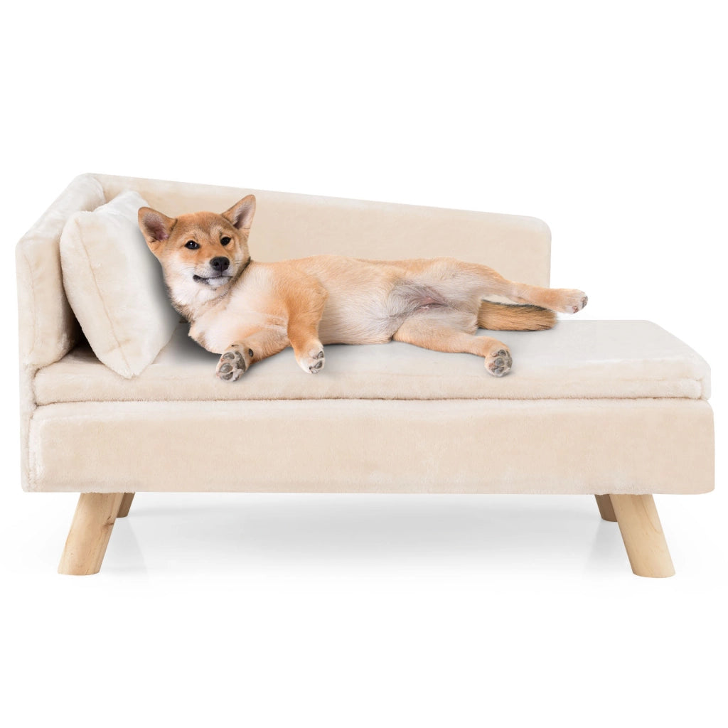Divano letto per cani con cuscino imbottito rimovibile e morbido cuscino, Gambe in legno robuste Bianco