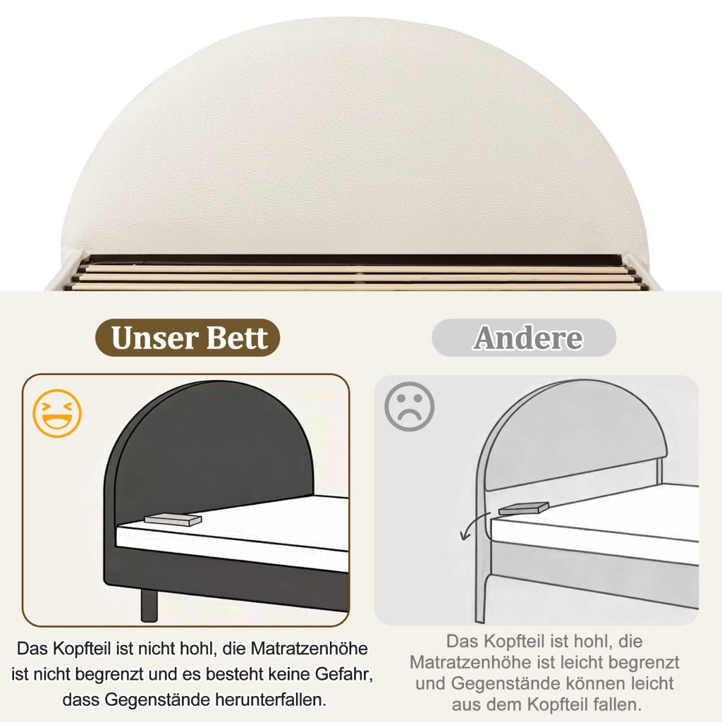 letto imbottito bouclé bianco 160 x 200 cm