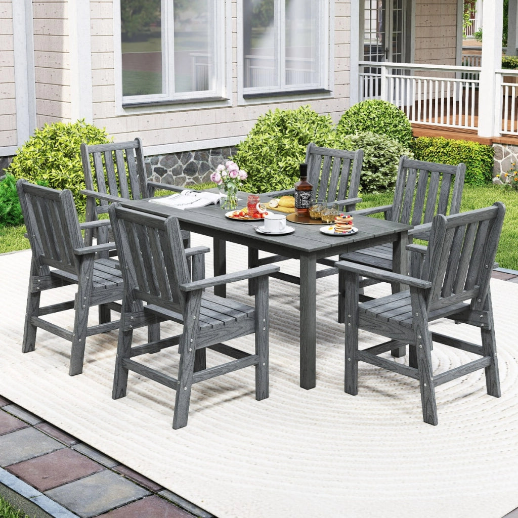 Sedia da esterno in HDPE resistente alle intemperie con braccioli, Poltrona adirondack effetto legno per giardino Grigio-Sedie da esterno