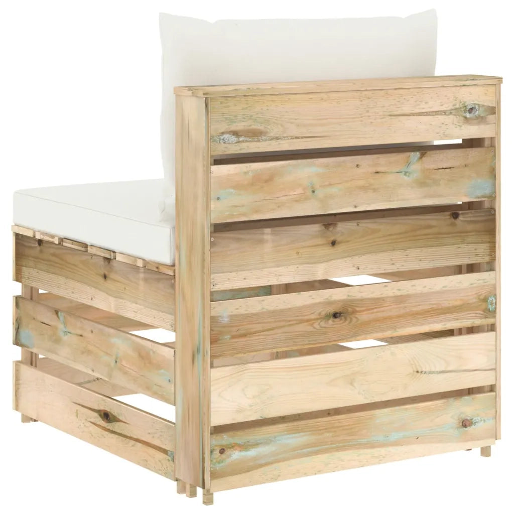 Divano Centrale Modulare con Cuscini in Legno Impregnato Verde 3074509
