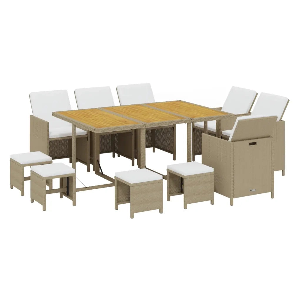 Set da Pranzo per Giardino 11pz con Cuscini in Polyrattan Beige cod mxl 38604