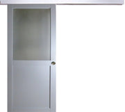 Porta scorrevole Athena Style Atelier En Enrobe Gris Clair Largeur 83 + Rail Alu Bandeau alu + 2 Coquilles Posees