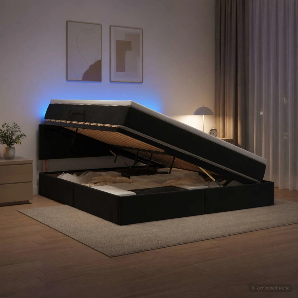 Letto con contenitore LED e materasso Nero 180 x 200 cm Velluto 3459266