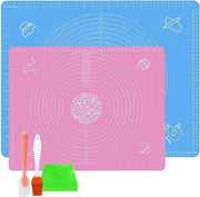 Mat di silicone da forno - 2 pezzi - riutilizzabile - rivestimento antiaderente - mat di fondant - mat per impastare - con raschietto - spazzola per barbecue - spatole - blu - 70 x 50 cm