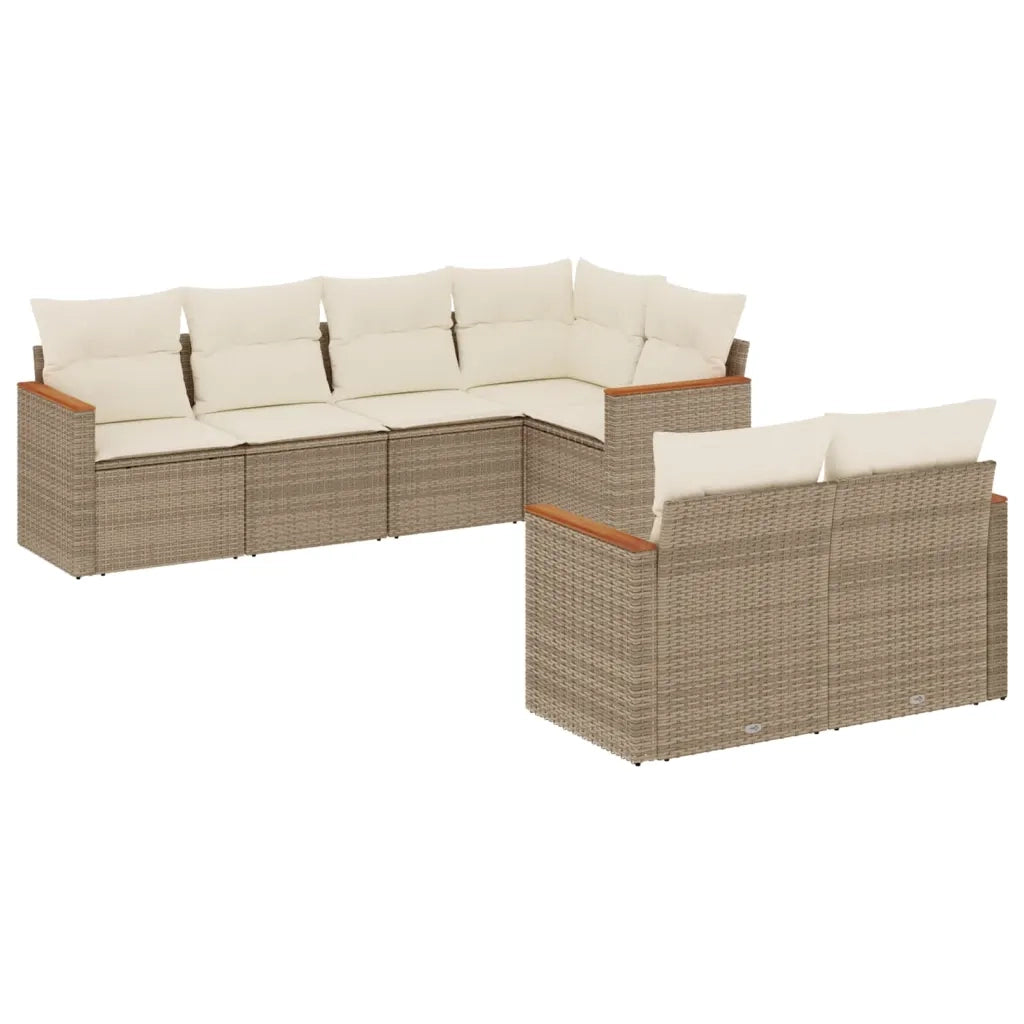 Set Divani da Giardino 7 pz con Cuscini Beige in Polyrattan 3226142