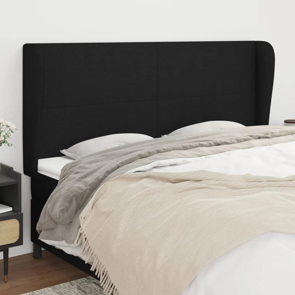 Testiera | Testata ad Orecchio Nera 203x23x118/128 cm in Tessuto