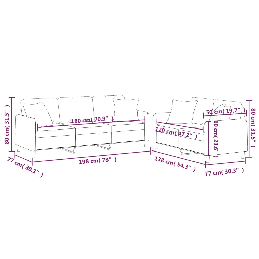 Set di Divani 2 pz con Cuscini Marrone in Tessuto