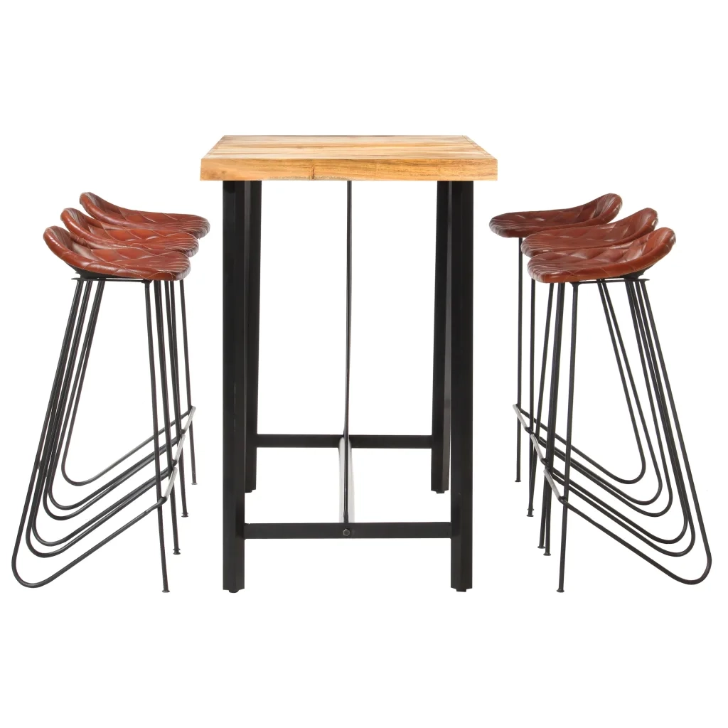 Set da Bar 7 pz in Legno Massello e Vera Pelle 278766