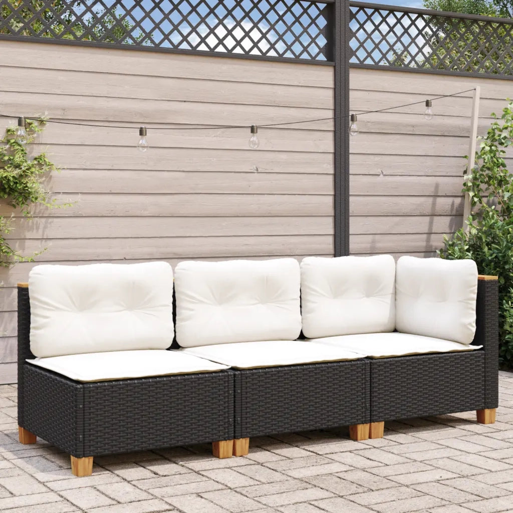 Divano da Giardino a 3 Posti con Cuscini Nero in Polyrattan 365920
