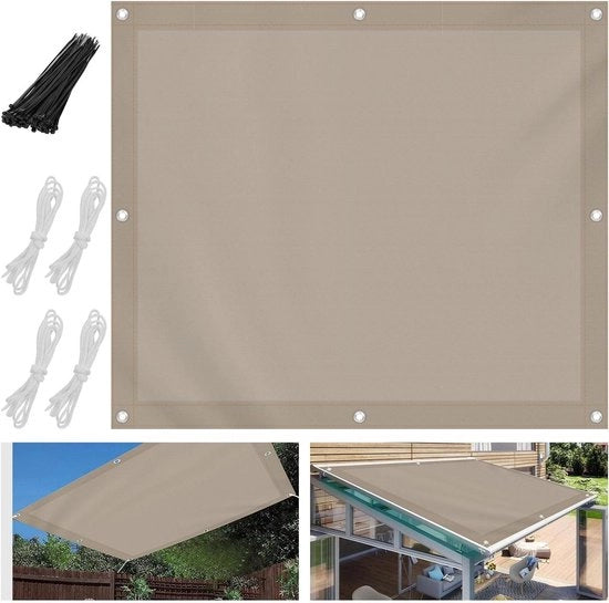 Zonneschermo per balcone senza forare - Zonneschermo acqua resistente - Zonneschermo per giardino pergola patio - 95% protezione UV - Zonneschermo con cordoni di fissaggio - Kaki - 4 x 5 m Zonneschermo per balcone senza forare