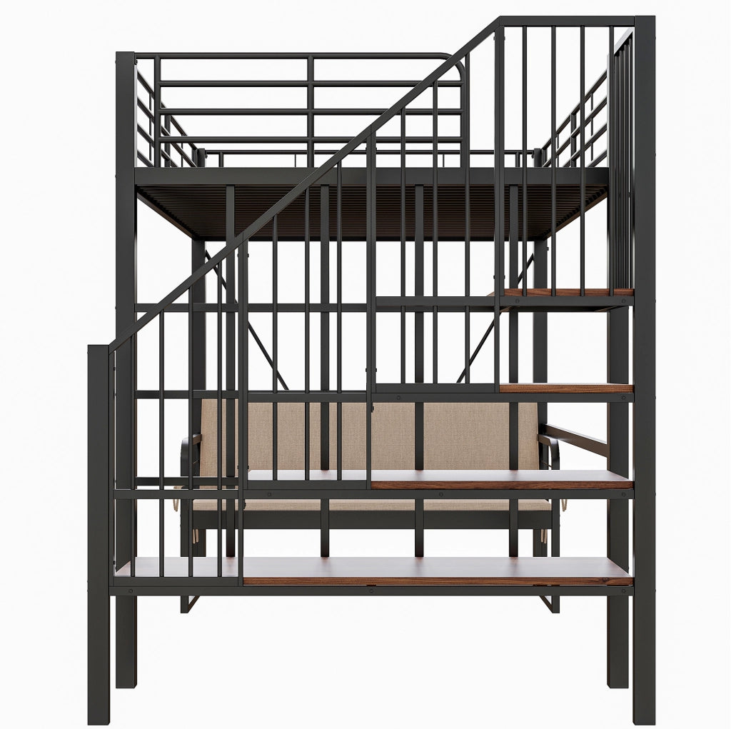 Letto a castello 140x200 cm in metallo con divano e scala
