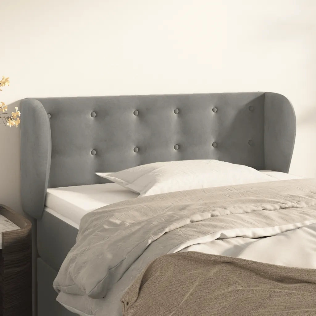Testiera | Testata ad Orecchio Grigio Chiaro 103x23x78/88 cm in Velluto