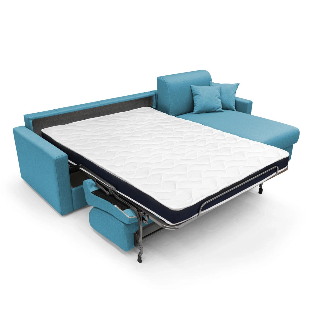 Chris Divano letto angolare 5 posti in tessuto impermeabile T13 268 cm Sinistro (mat. 140x197) azzurro