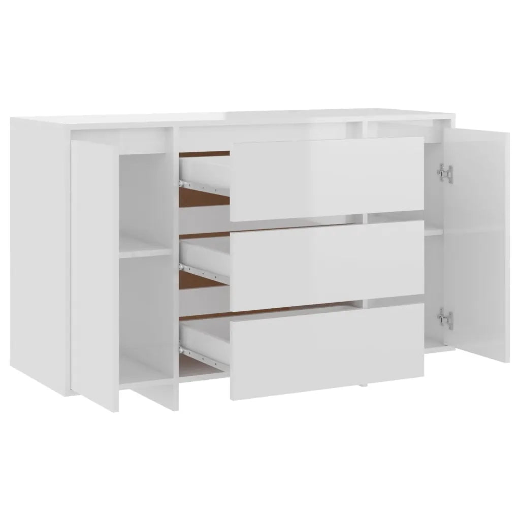 Credenza con 3 Cassetti-Buffet-Armadio da cucina Bianco Lucido 120x41x75cm in Truciolato