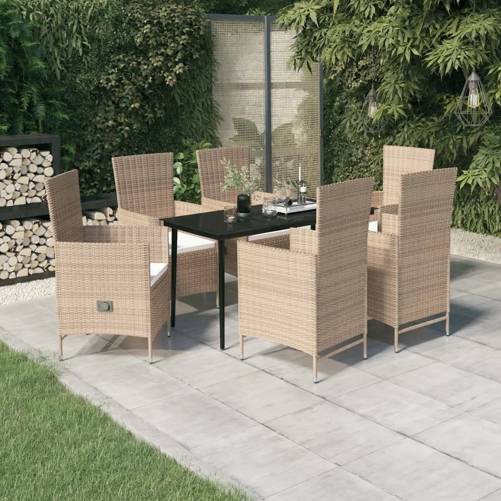 Set da Pranzo per Giardino 7 pz con Cuscini Beige cod mxl 38750