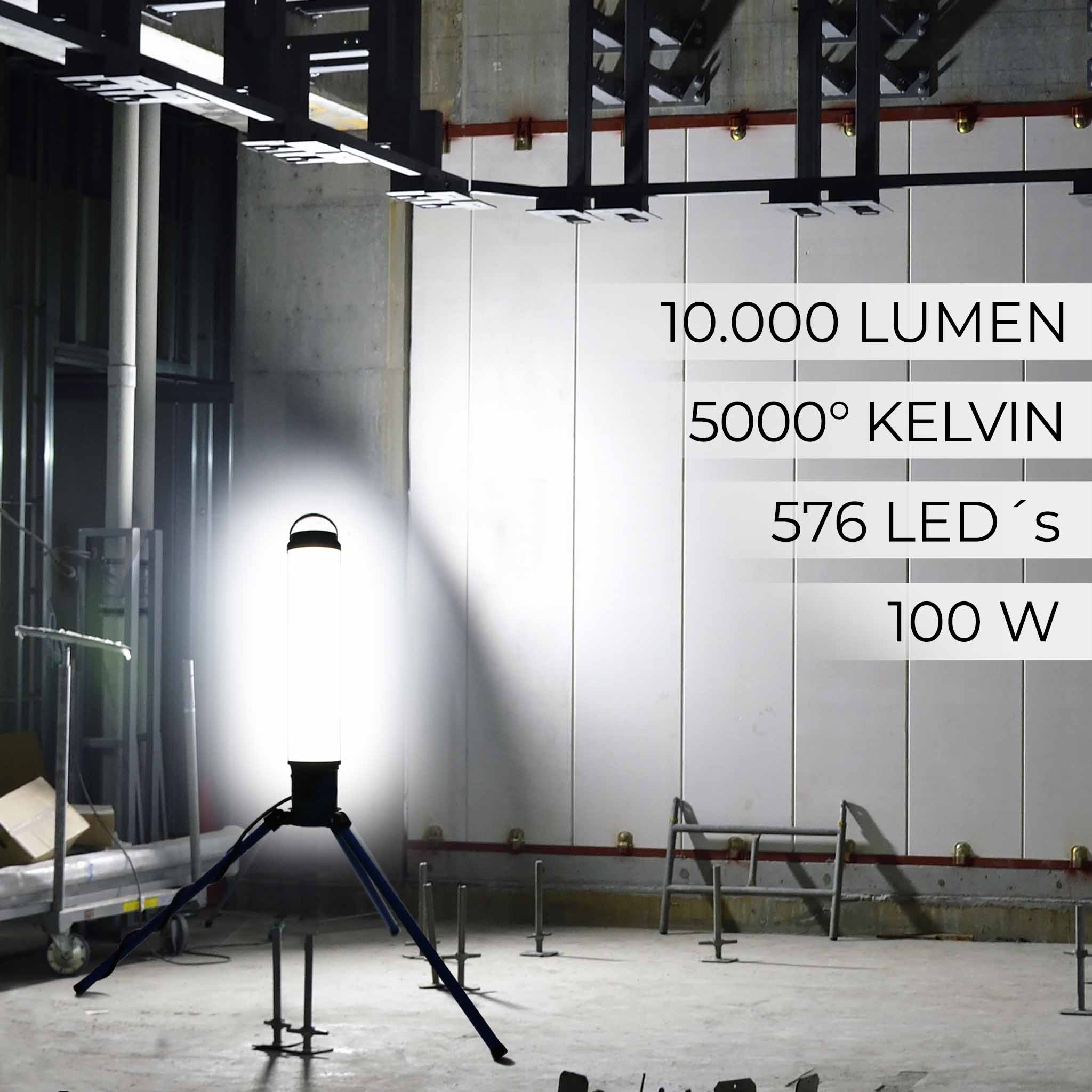 Lampada LED da lavoro con treppiede 100W Luce a 360° 10.000 lumen Faro da cantiere
