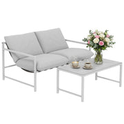 Divano 2 posti con cuscini e tavolo basso in vetro ¨C zephmum ¨C grigio chiaro 125x80x64cm