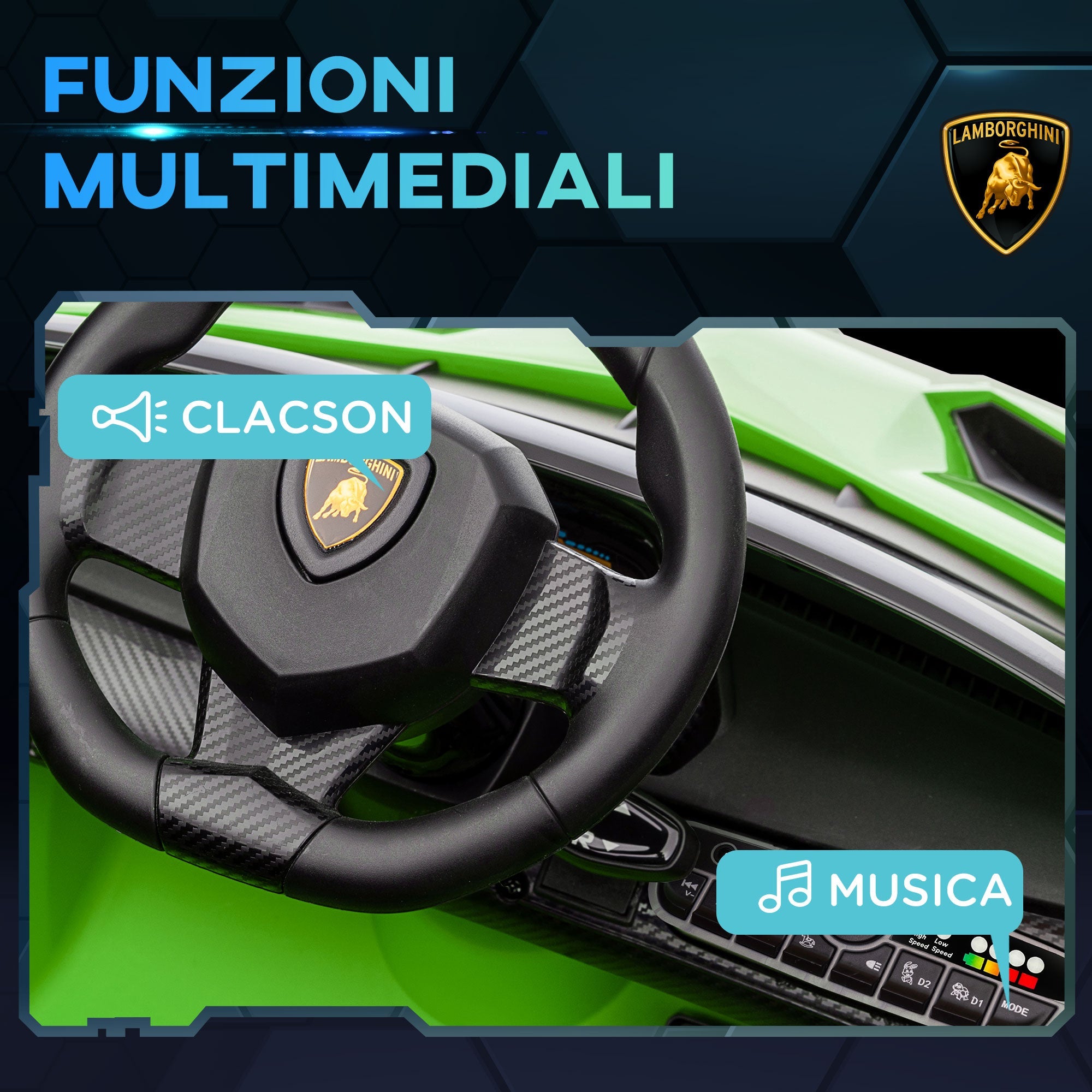 Macchina Elettrica per Bambini 12V con Licenza Lamborghini Veneno Verde