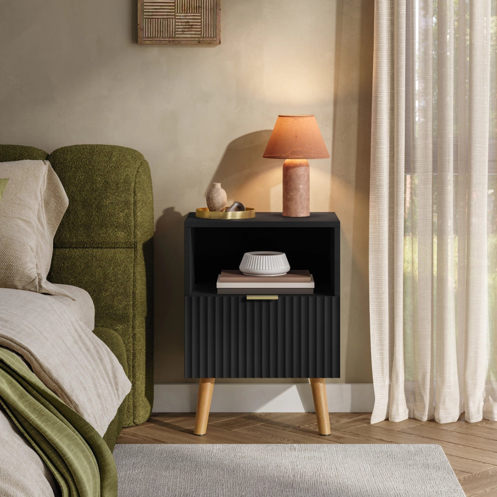 Set di 2 Comodini Nand con Cassetto e Vano Aperto 55x40x30 cm Nero [en.casa]