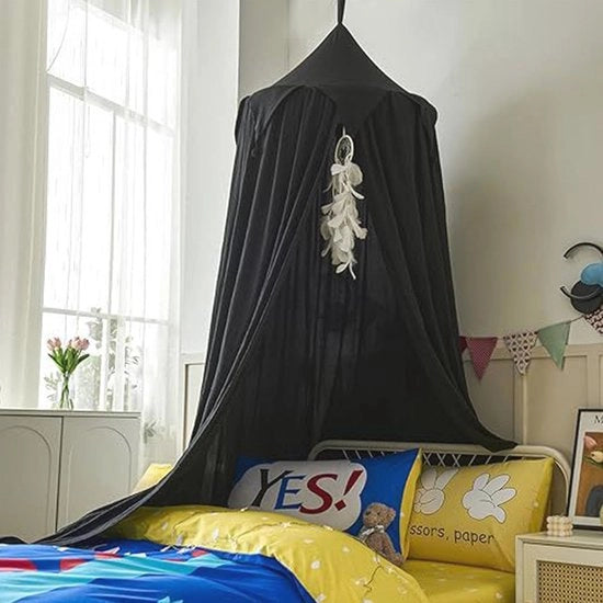 Baldacchino per lettino con setole e rete antizanzare - Tenda a strisce per bambini (Nero, 65 cm)