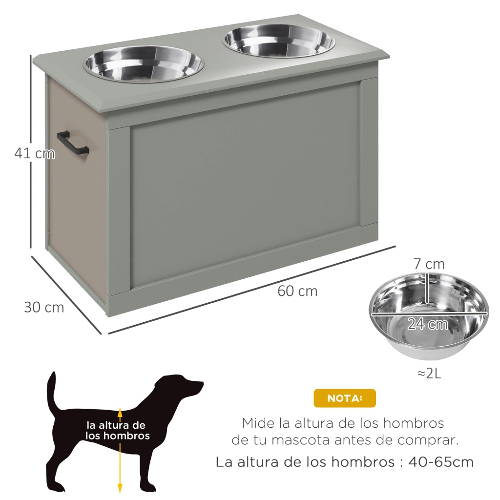 Mangiatoia per Cani con 2 Ciotole e Contenitore ¨C Zephmum ¨C 60x30x41 cm Grigio